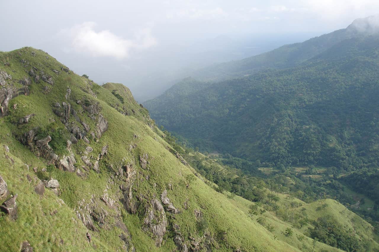 Grassy mountain ridge above the Ella valley in the Sri Lankan hill country
